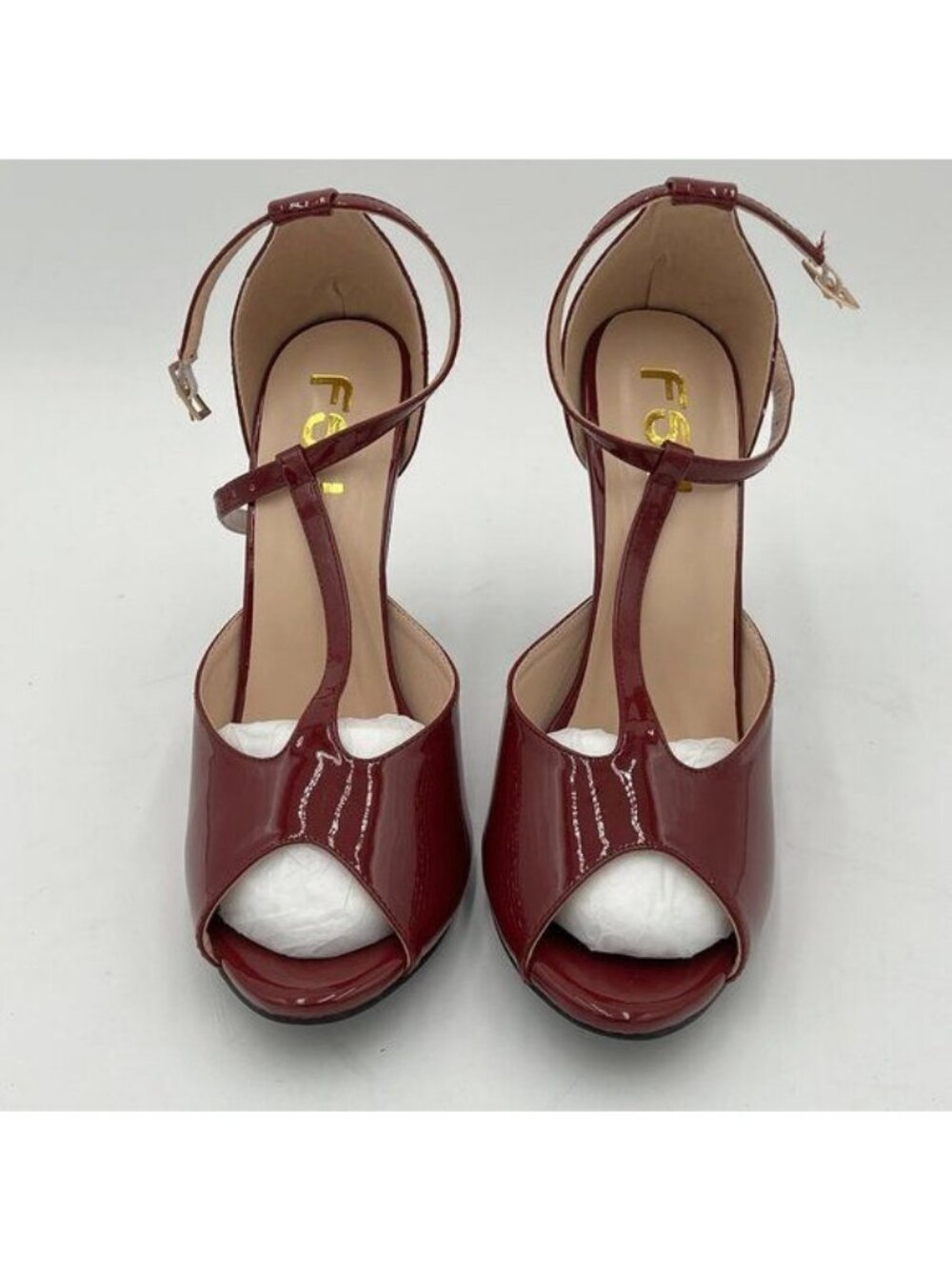 FSJ Wine Peep Toe Ankle Strap D'Orsay Pump High Heels Party Prom Casual Sandal